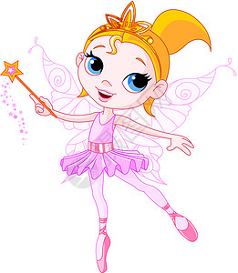 翅膀素材魔法可爱的仙女飞行皇冠孩子金发翅膀魔法棒公主裙子魔法芭蕾舞插画