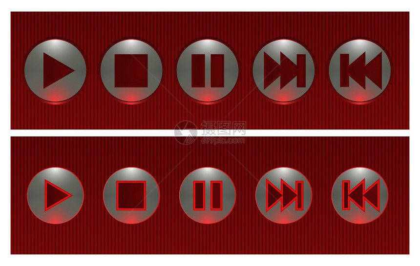 打开和特写的一组红色矢量按钮导航皮肤音乐播放器网页技术收藏互联网剪贴界面插图图片