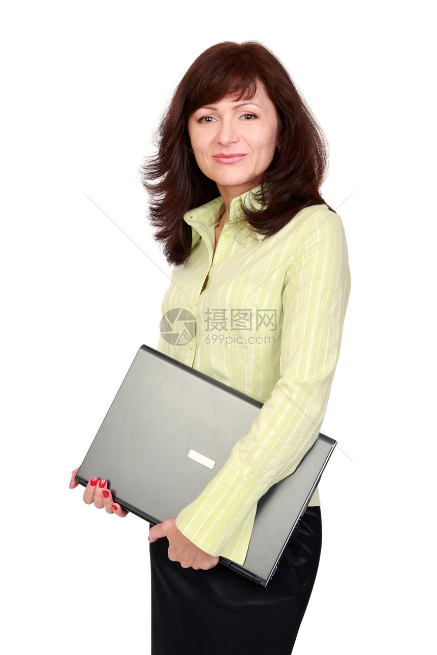 带着笔记本电脑的优雅女人经理商业数字手臂持有工作办公室导师秘书同事图片