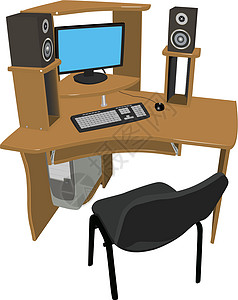 个人表格感兴趣现代个人电脑在表格上细胞插图老鼠书柜监视器工作职场桌面技术木头插画