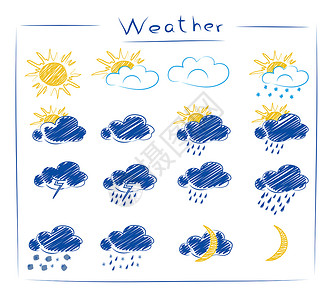 天气图图标  天气组手绘雪花气旋铅笔雷雨太阳天空气候环境草图设计图片