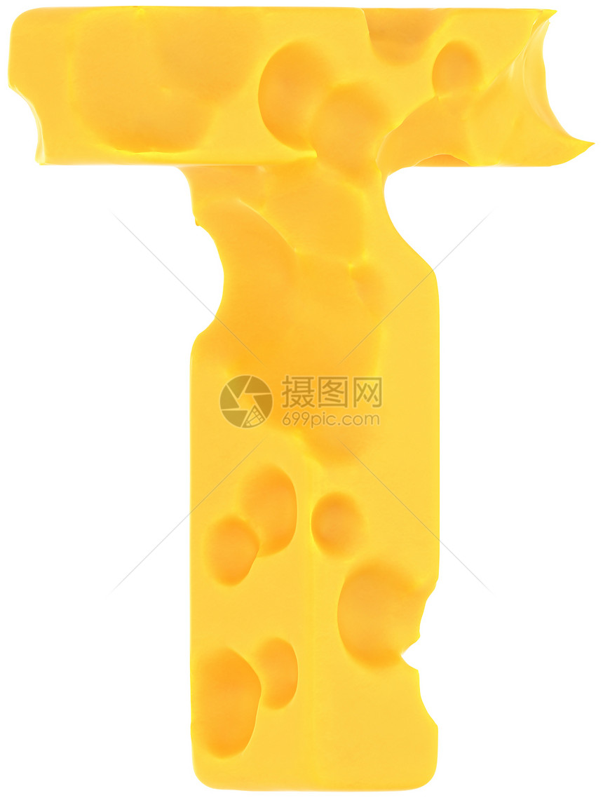 白色上孤立的Cheeze 字体 T 字母图片