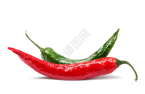 隔离的红绿辣椒辣椒植物香料白色蔬菜红色胡椒食物绿色背景图片