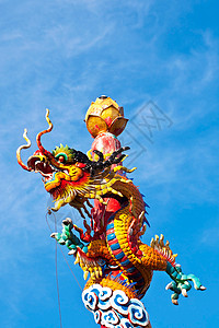 中华庙的中国传统龙头工匠神话传奇宗教精神红色背景图片