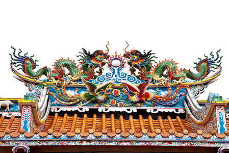 中华庙的中国传统龙头工匠宗教白色双胞胎精神神话传奇绿色背景图片