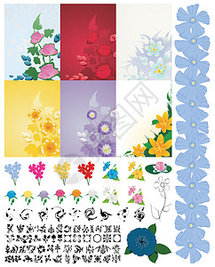 花花收藏风景植物浅蓝色边界艺术叶子装饰品植物群绿色插图背景图片