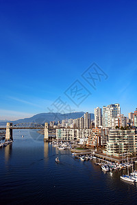 温哥华晴天天空风景建筑物旅游海岸蓝色世界港口山脉背景图片