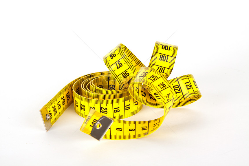 比例尺厘米的黄色测量磁带腰部裁缝厘米裙子爱好损失毫米节食卷尺螺旋图片