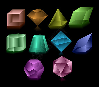 糊状玻璃数字锥体钻石剪贴立方体水晶反射正方形珠宝几何学面体设计图片