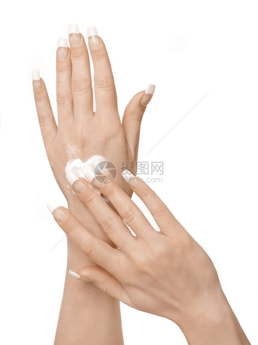 照顾女性高品质的手白色杯状拇指化妆品美甲文化手指皮肤指甲身体图片