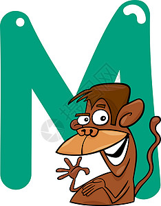 M为猴子教育底漆教学字母拼写卡通片学习班级动物园语言背景图片