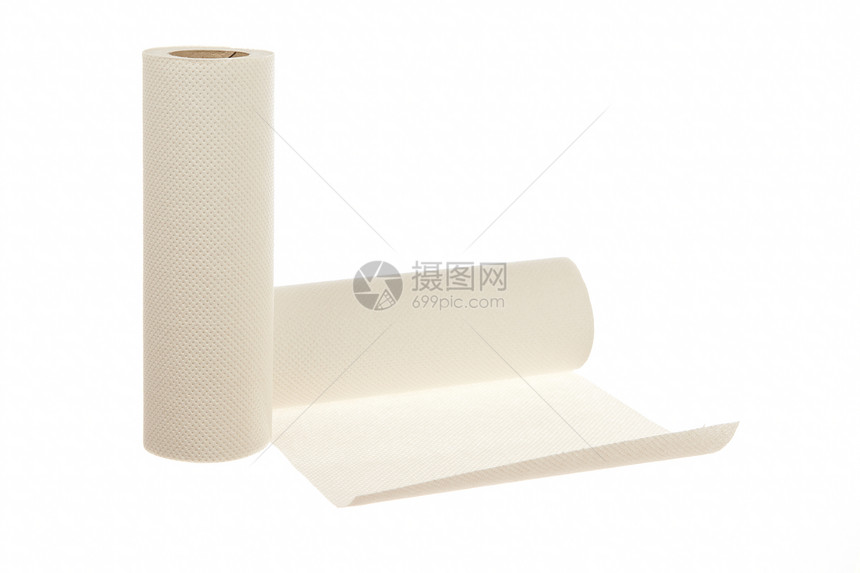 白色背景上隔离的纸毛巾卷管子用具回收房子洗手间餐巾家庭组织摄影家务图片