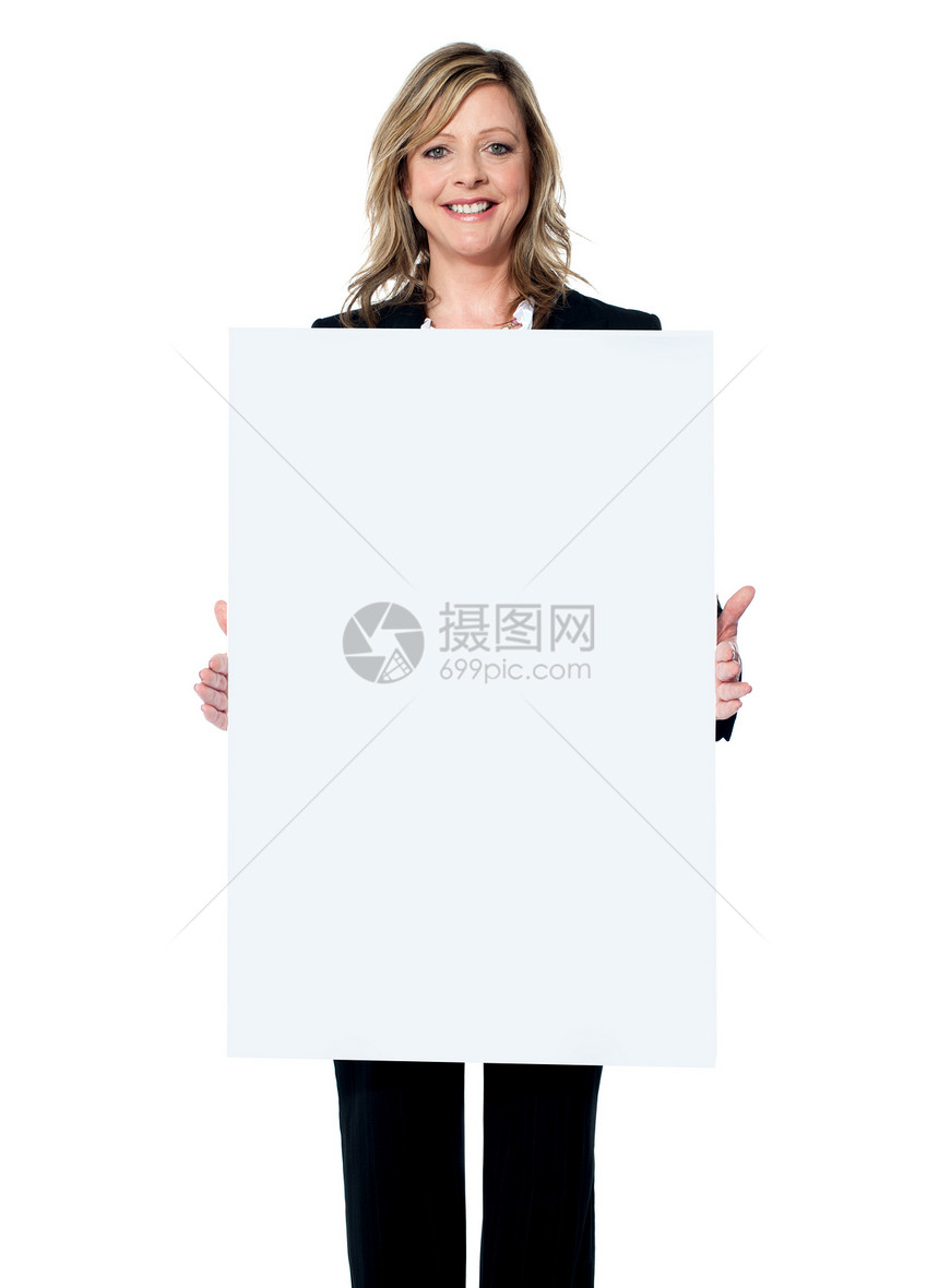 商业妇女显示空白招牌企业家经理商务女性广告牌人士营销成人管理人员海报图片