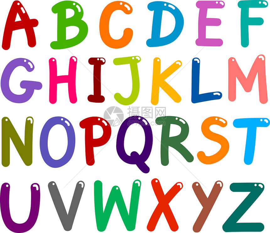 五颜六色的大写字母表草图幼儿园底漆学习教学字体卡通片绘画教育语言图片