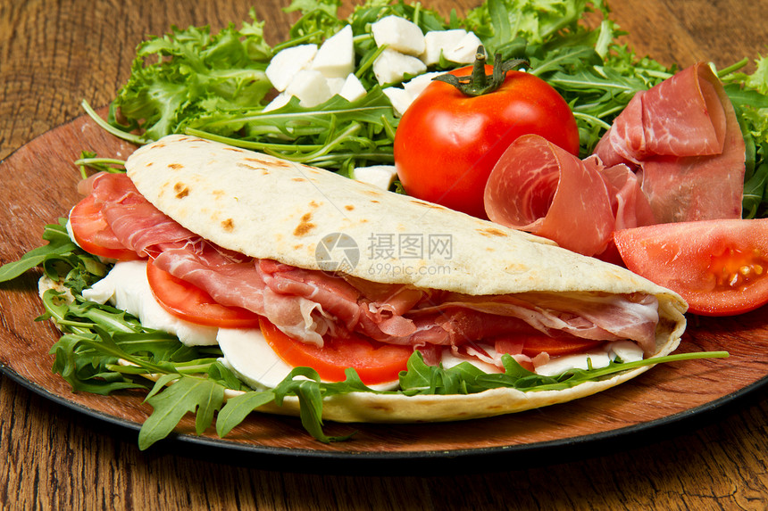 意大利比亚迪纳语Name火箭桌子生活桌布食物盘子沙拉营养火腿午餐图片