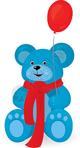 戴围巾的熊蓝泰迪熊红气球设计图片