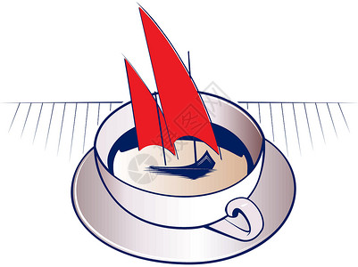 咖啡历史素材咖啡杯和船插画