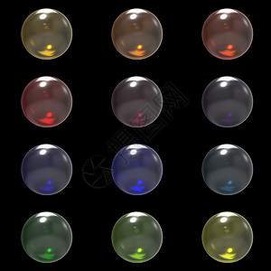光球气泡黑色背景上孤立的玻璃颜色球群( Class 不同颜色球团)背景