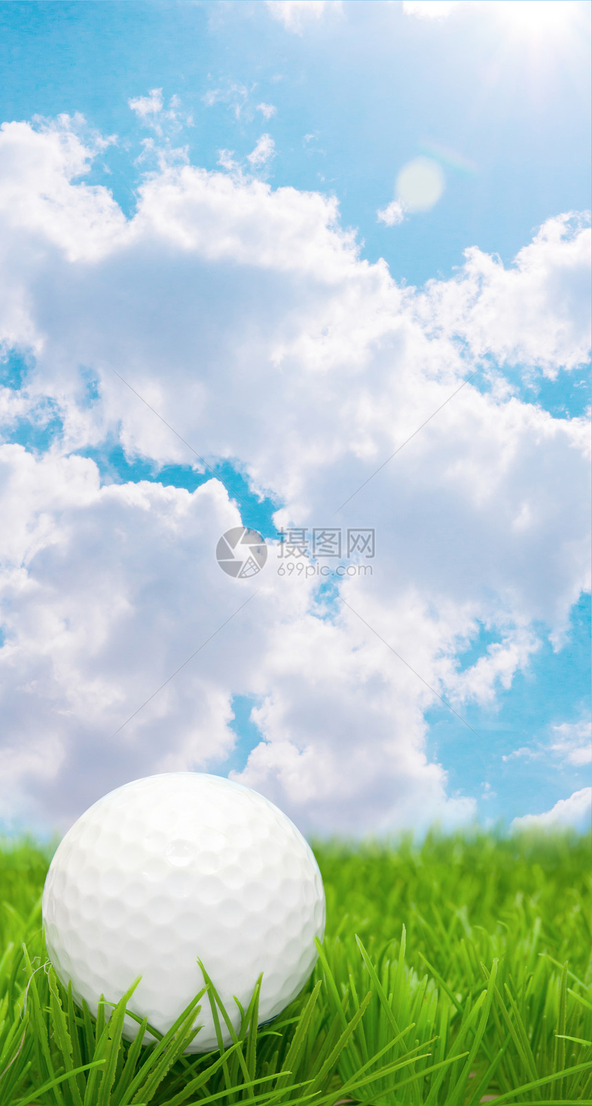 高尔夫球球蓝色天空绿色课程球道场地游戏运动草地推杆图片