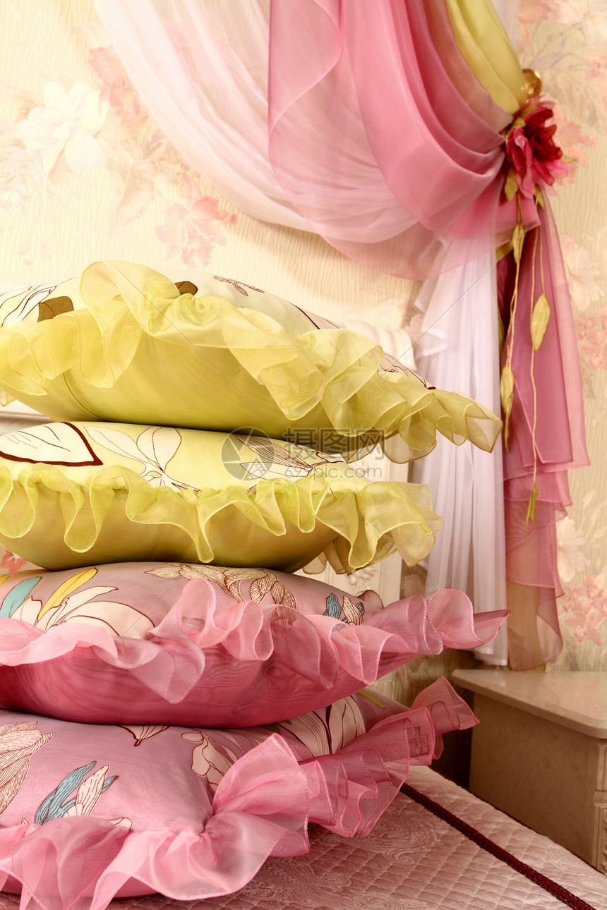 内部的刺绣折叠薄纱材料卧室锦缎丝绸窗帘奢华绳索图片