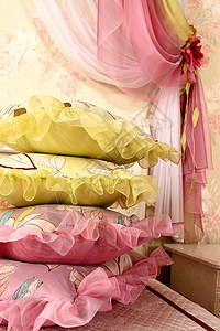 云纹背景内部的刺绣折叠薄纱材料卧室锦缎丝绸窗帘奢华绳索背景