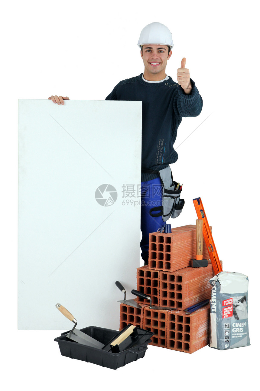 从一个用空白板建造的建筑商的缩略图向上工作维修修理工腰带瓦工建设者男人木板联盟劳动图片