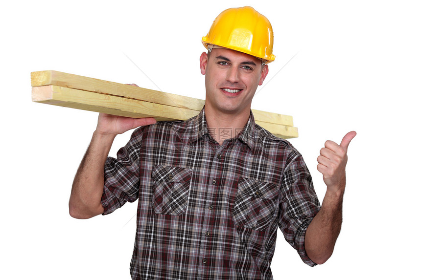 快乐的木匠木头男性爱好男人安全修理工具帽子安全帽承包商图片