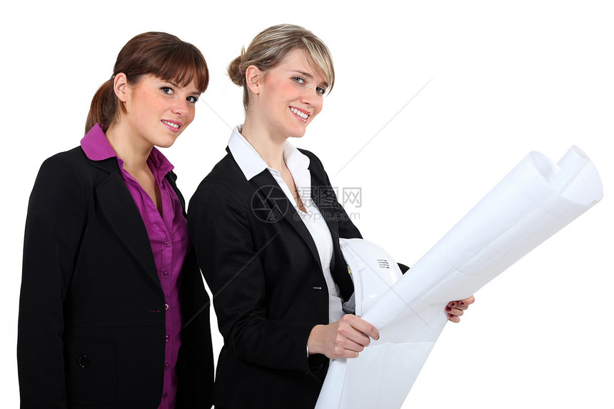 女建筑师职场微笑职业头盔二人团队就业女士承包商工人图片