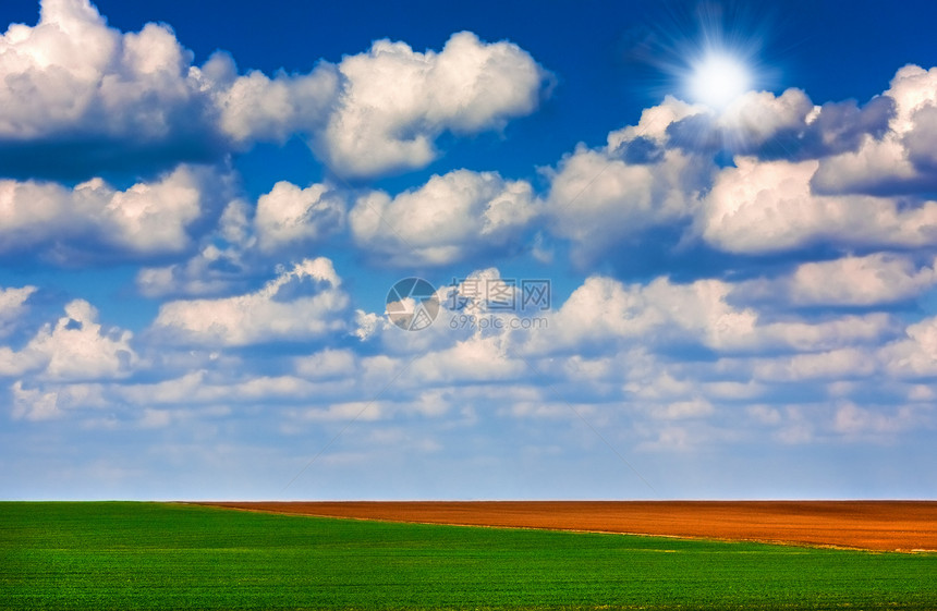 字段和天空植物全景土地季节草地地平线国家阳光太阳蓝色图片