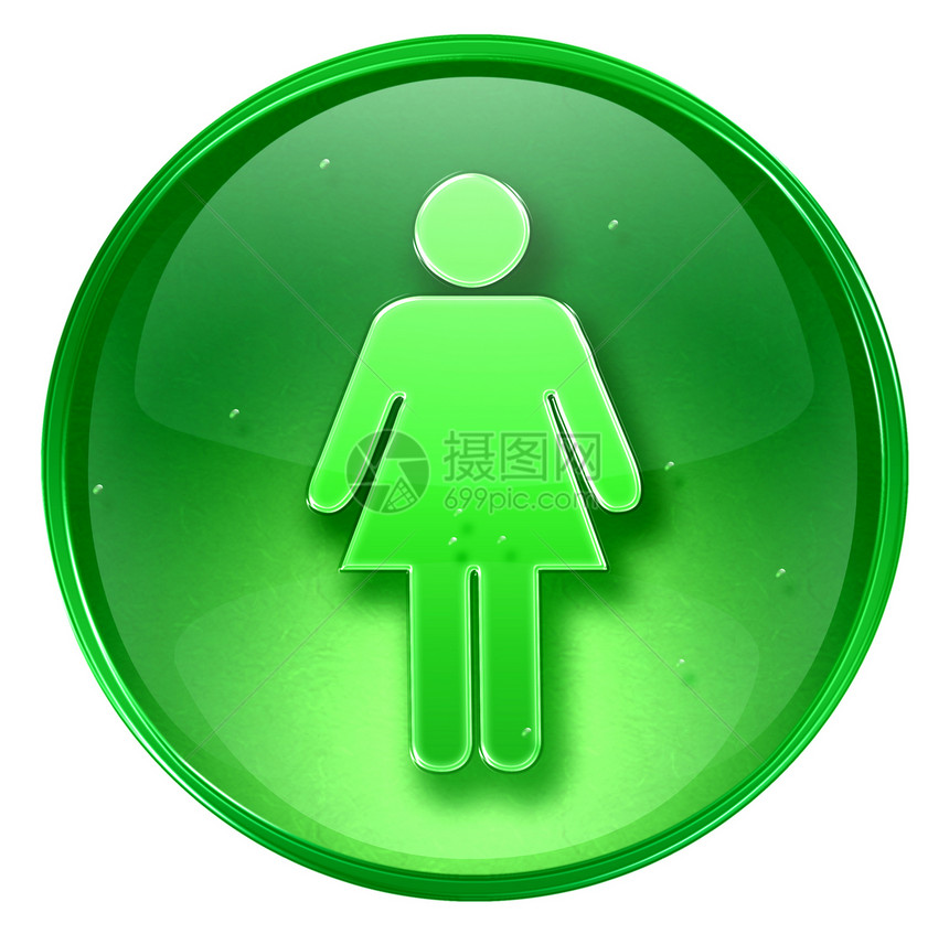 女性图标绿色 在白色背景中孤立图片