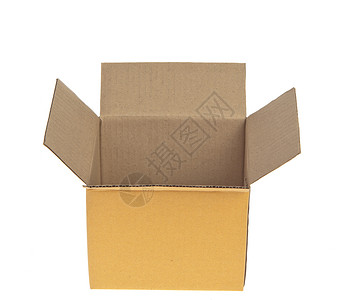 在白色背景上隔离的开张折叠纸板盒纸板打包机邮政贮存礼物瓦楞纸盒棕色案件包装背景图片