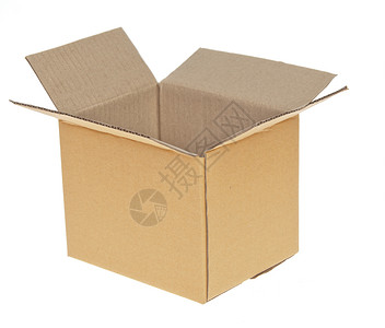 在白色背景上隔离的开张折叠纸板盒棕色邮政纸板打包机案件纸盒运输包装瓦楞礼物背景图片