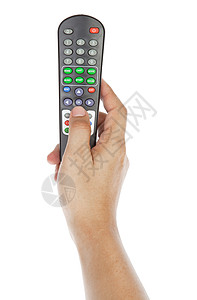 无线接收器遥控接收器 孤立和手控体积塑料电气白色键盘电视程序娱乐电子技术背景