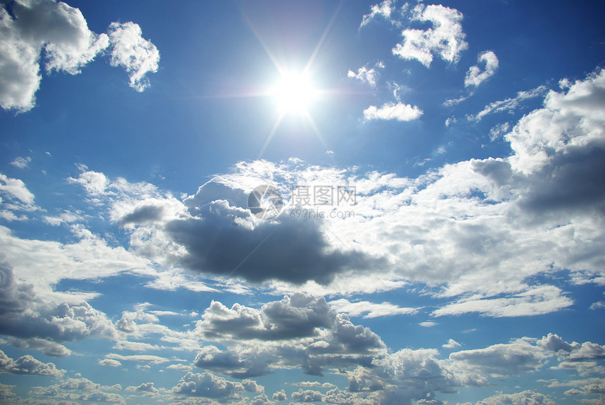 天空天际阳光自由全景绘画背景白色蓝色太阳晴天图片