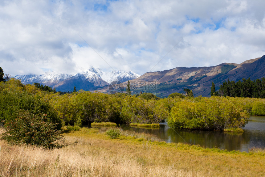沼泽 山峰和 南阿尔卑斯山 新西兰图片