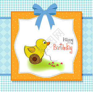 乐山甜皮鸭带鸭玩具的欢迎婴儿卡周年纪念日鸭子新生正方形庆典派对乐趣洗礼卡通片插画