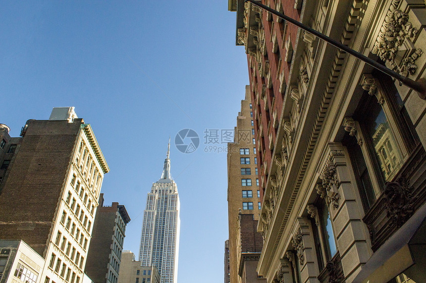 曼哈顿大楼和天桥商业正方形摩天大楼旅游帝国吸引力地标蓝色建筑学景观图片