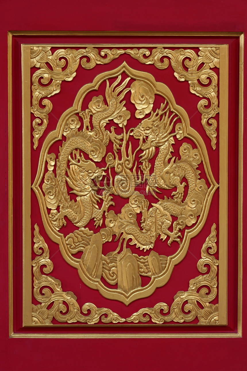 金黄中国龙青铜闩锁皇帝建筑学神社木头金子安全黄铜金属图片