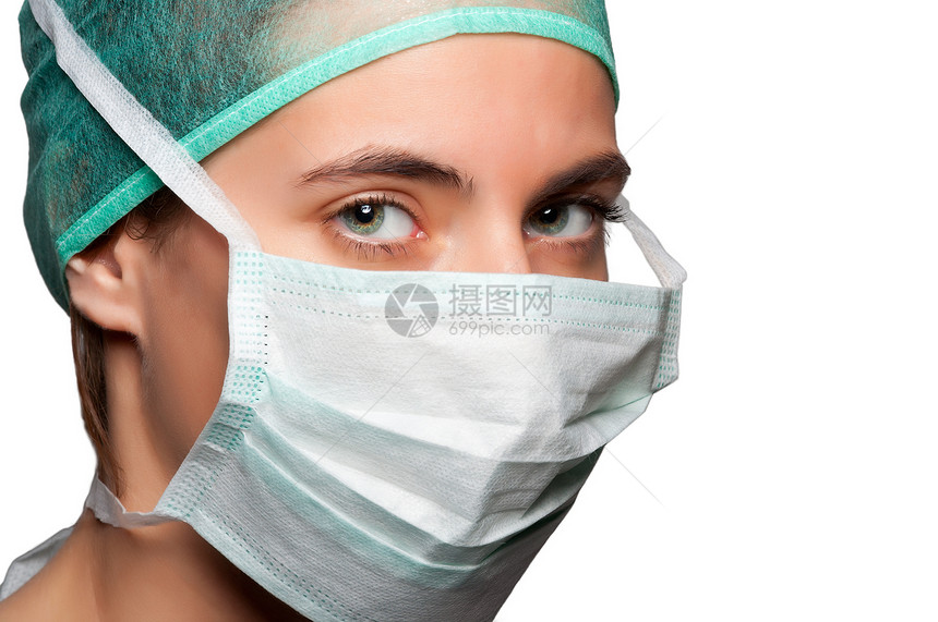 戴面罩的女性外科医生专注操作医疗养护治愈药品职业擦洗医院手术图片