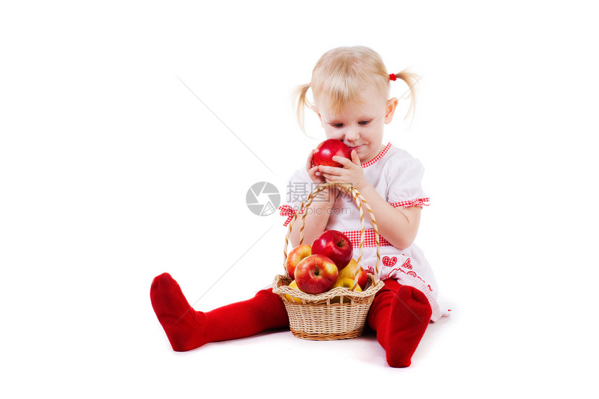 有苹果的孩子婴儿幸福地面工作室喜悦快乐食物篮子女性保健图片