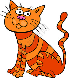 红色正坐的猫小猫漫画尾巴宠物卡通片鼠标绘画插图猫科虎斑背景图片