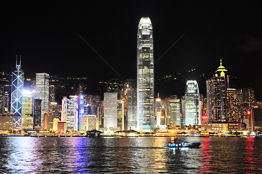晚上在香港商业景观码头港口天空市中心文化摩天大楼金融办公室图片