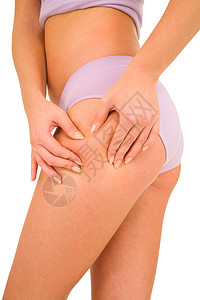 手洗内裤女人控制大腿上的纤维素女子年轻人催肥内裤身体女士臀部美丽健康美学背景
