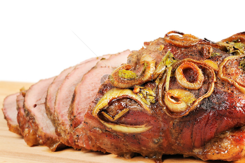 烤猪肉炙烤木板烹饪食物晚餐烧烤美食牛扒红色图片