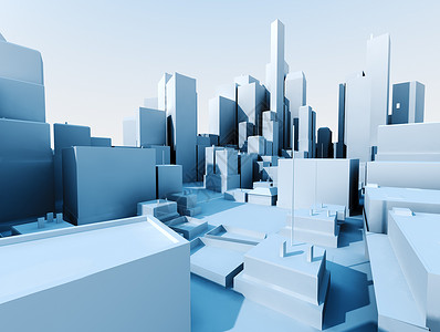 3度城市风景市中心摩天大楼公司艺术蓝色场景建造盒子住宅渲染背景图片