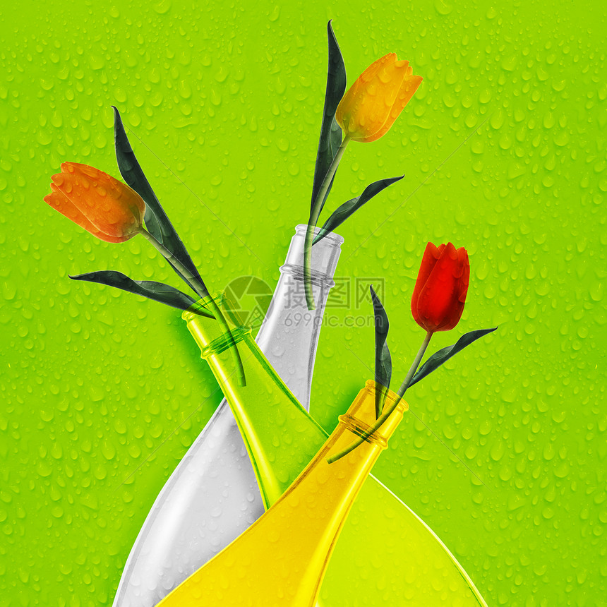 彩色玻璃瓶郁金香瓶子透明度瓶装艺术绘画花瓶饮料创造力收藏图片