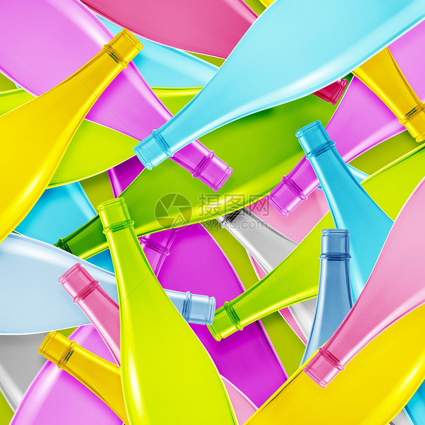 彩色玻璃瓶玻璃构思收藏想像力瓶子创造力蓝色饮料团体花瓶图片