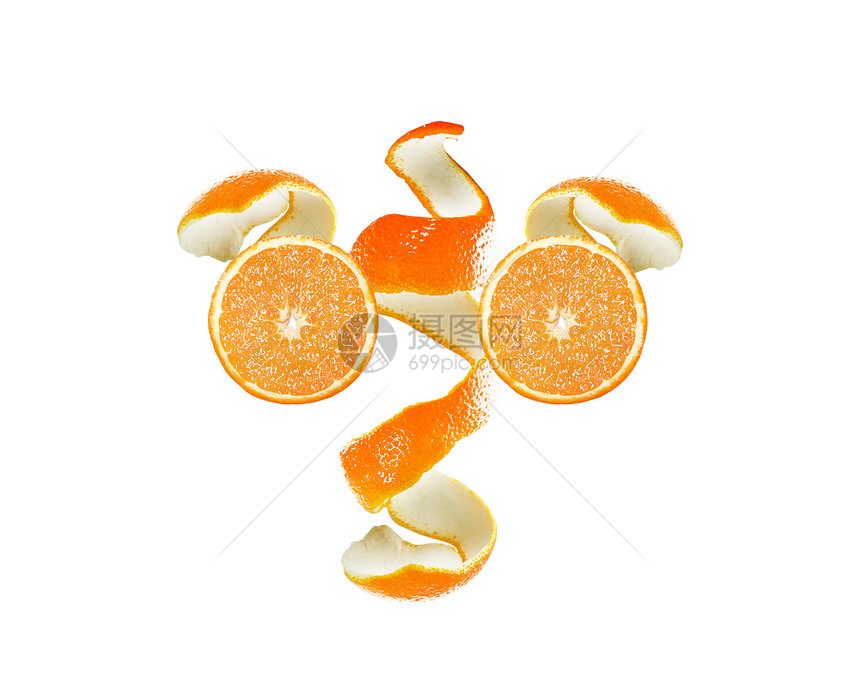 橙皮和切片尖塔卷曲橙子眼睛小吃营养线圈水果热带果皮图片