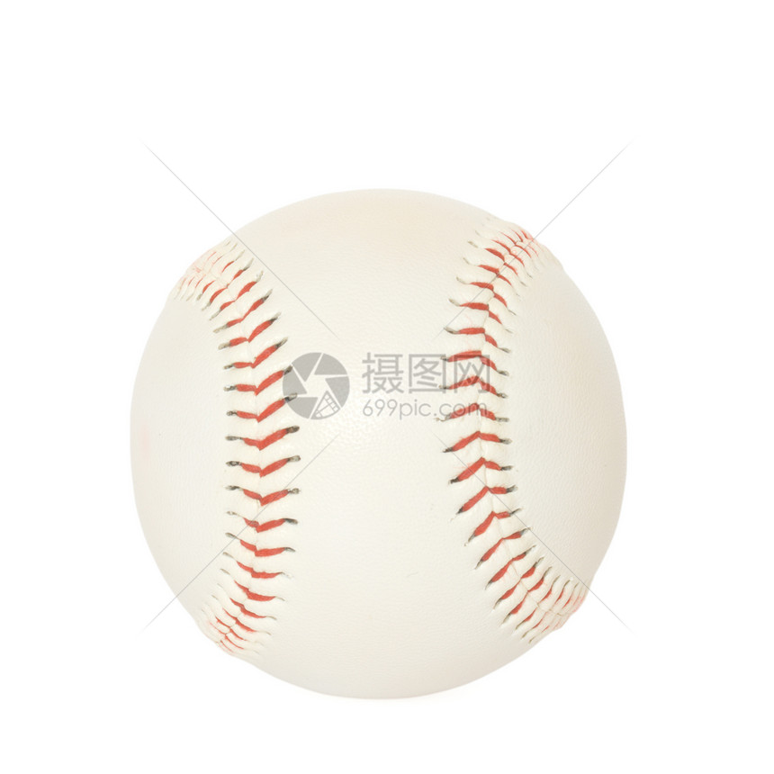 在白背景中分离的基球针脚圆形运动接缝垒球白色联盟图片