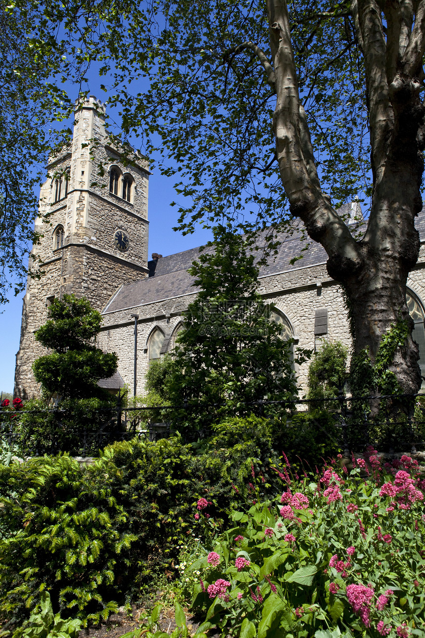 伦敦兰贝斯圣玛丽教堂旅行教堂尖塔历史性历史旅游花朵博物馆观光花园图片